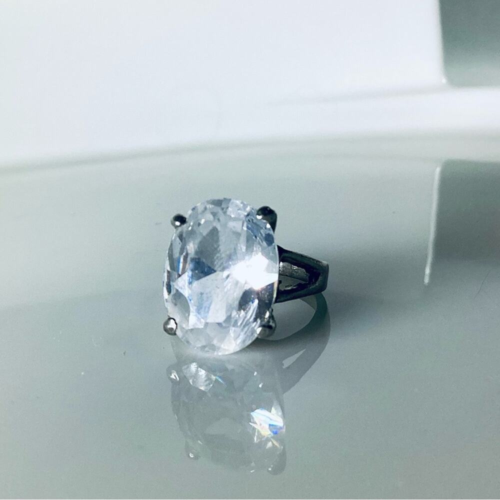 Oval Crystal Solitaire Ring